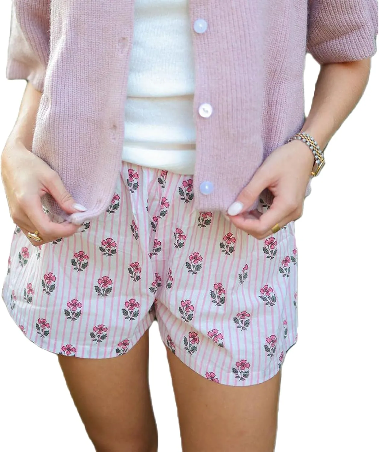 Women Y2k Stripe Boxer Shorts Elastic Waist Lounge Shorts Aesthetics Printed Summer Going Out Shorts
