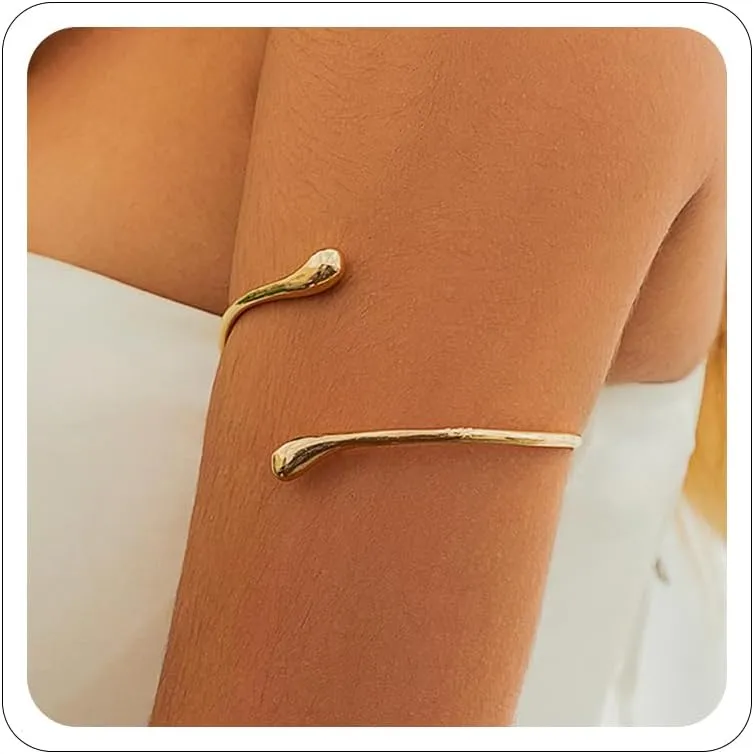 Women's 18k Gold Plated Arm Cuff Bracelet - Minimalist Silver Upper Arm Cuff for Cool