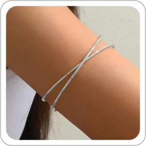 Women's 18k Gold Plated Arm Cuff Bracelet - Minimalist Silver Upper Arm Cuff for Cool