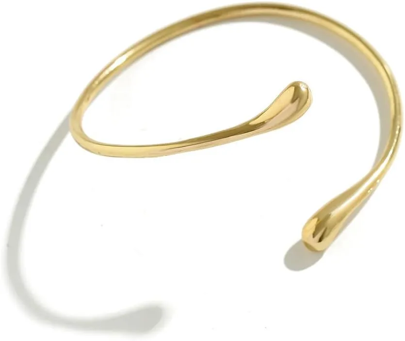 Women's 18k Gold Plated Arm Cuff Bracelet - Minimalist Silver Upper Arm Cuff for Cool