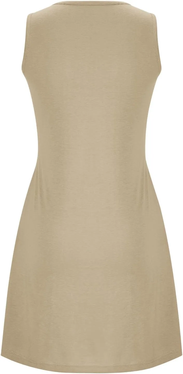 Women's 2024 Summer Casual Loose Beach Sleeveless Midi Sundress with Pockets Swing Solid Ruffle A-Line Dresses