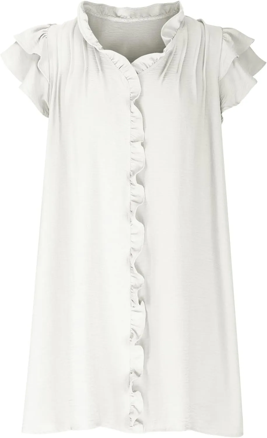 Womens 2024 Summer T-Shirts Dresses Casual V-Neck Ruffle Cap Short Sleeve Mini Dress Loose Pleated Beach Sundress