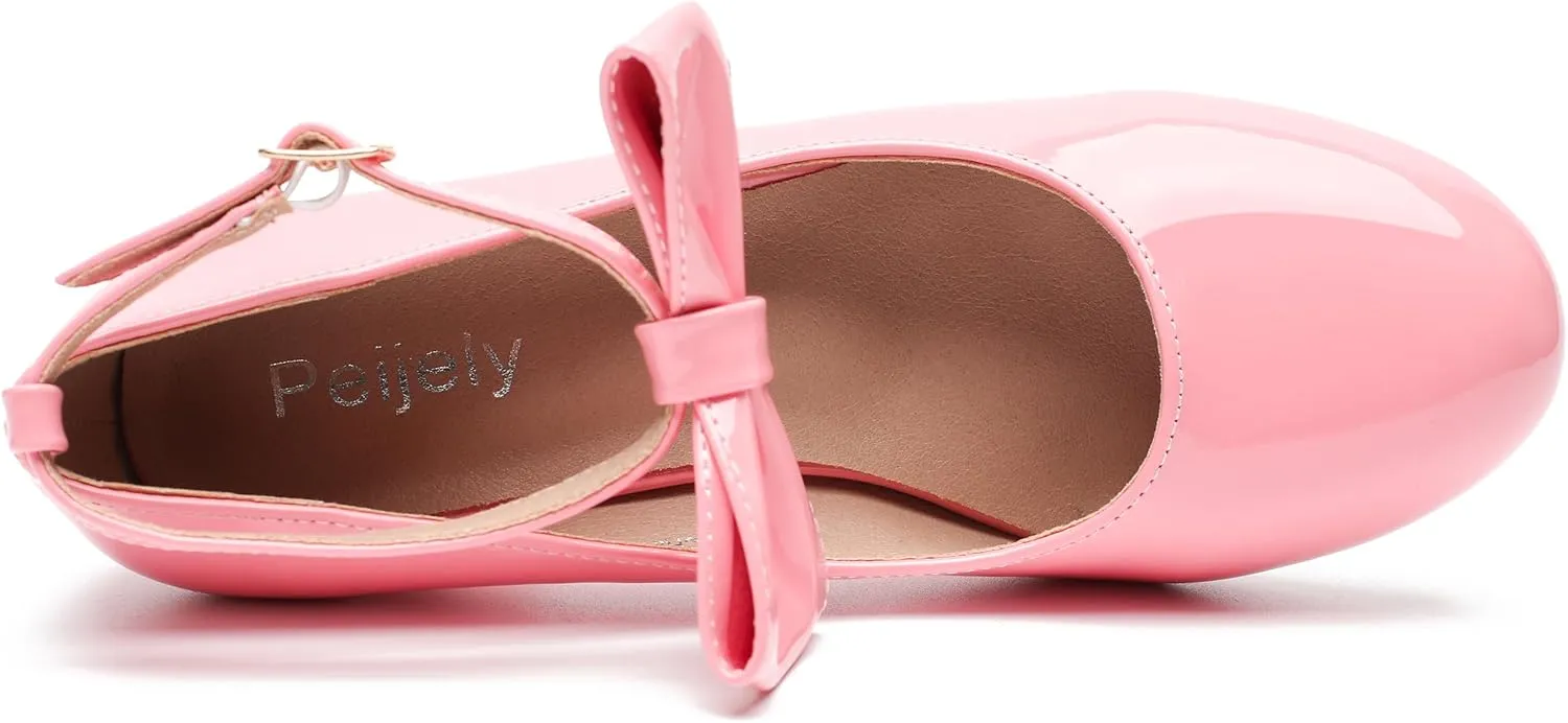 Women's Ankle Strap Heels Removable Bow Closed Toe Low Chunky Heels Pumps Mary Jane Dress Shoes