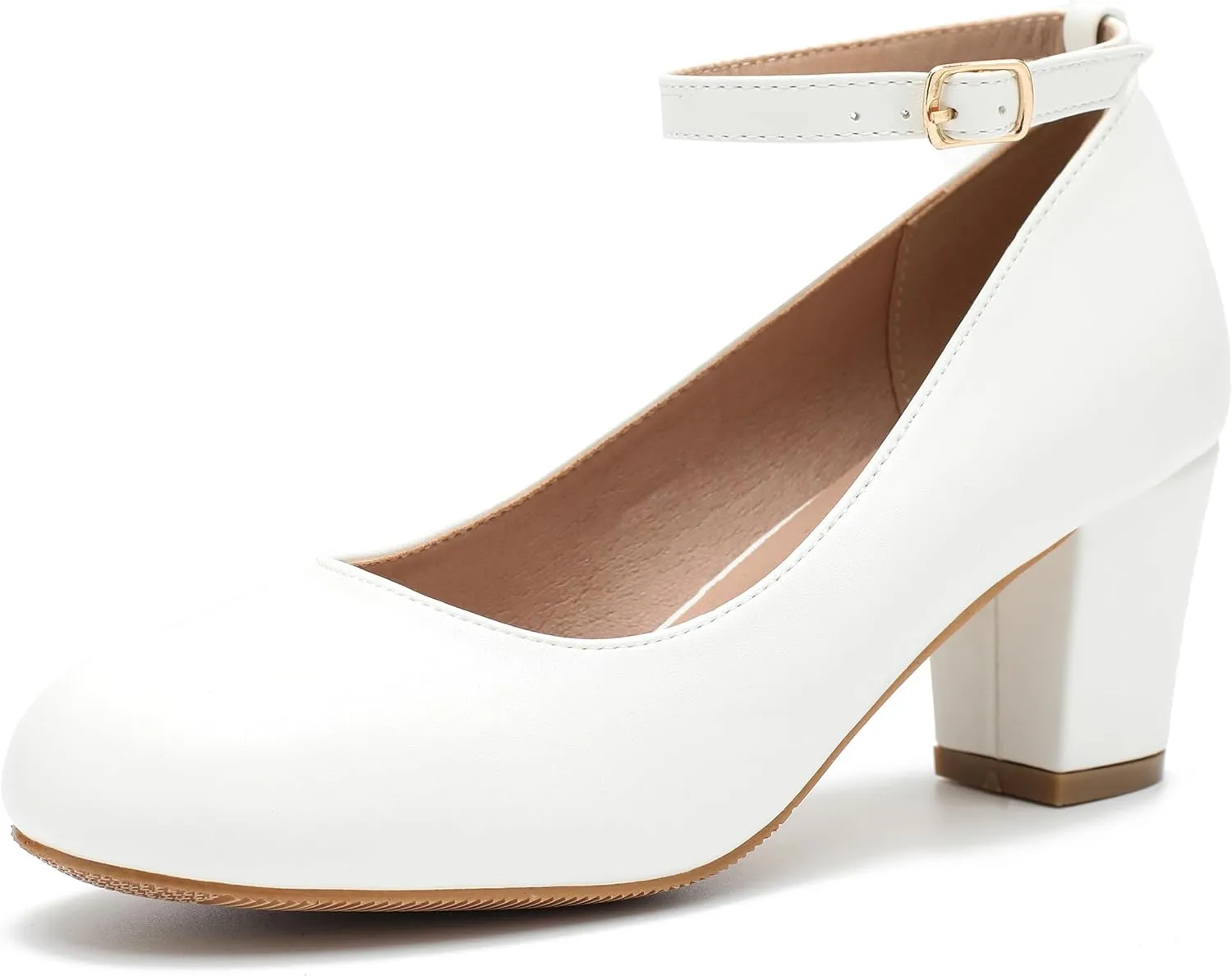Women's Ankle Strap Heels Removable Bow Closed Toe Low Chunky Heels Pumps Mary Jane Dress Shoes