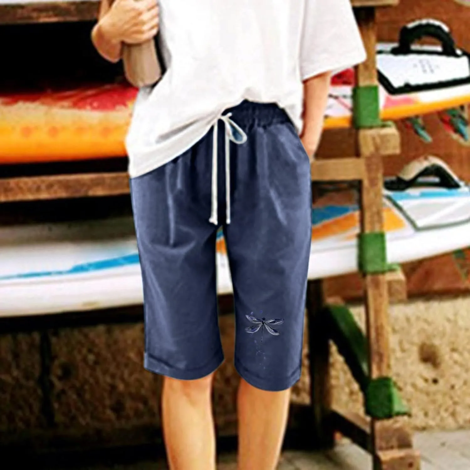Women's Bermuda Knee Length Long Shorts for Summer Wide Leg Cotton Linen Shorts Comfy Shorts High Waisted Shorts