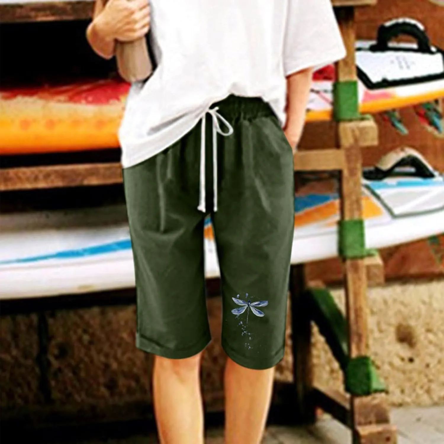 Women's Bermuda Knee Length Long Shorts for Summer Wide Leg Cotton Linen Shorts Comfy Shorts High Waisted Shorts