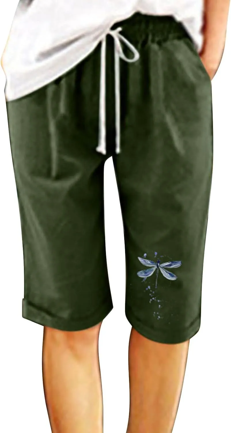 Women's Bermuda Knee Length Long Shorts for Summer Wide Leg Cotton Linen Shorts Comfy Shorts High Waisted Shorts