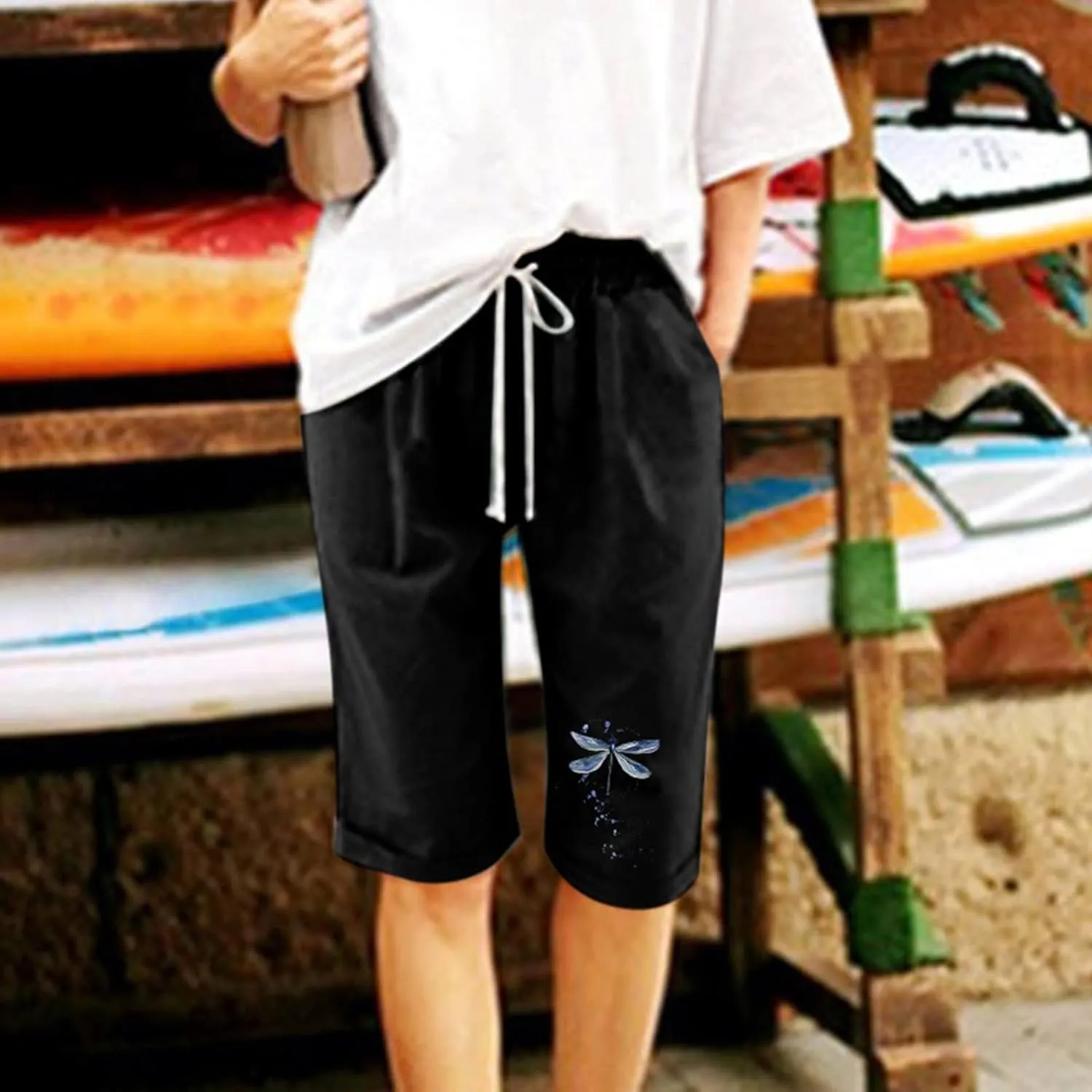 Women's Bermuda Knee Length Long Shorts for Summer Wide Leg Cotton Linen Shorts Comfy Shorts High Waisted Shorts