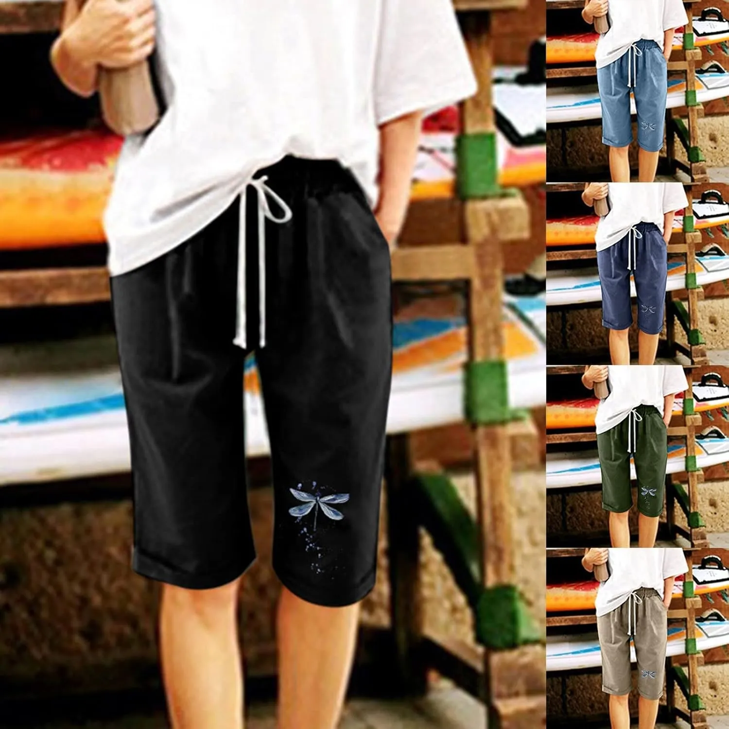 Women's Bermuda Knee Length Long Shorts for Summer Wide Leg Cotton Linen Shorts Comfy Shorts High Waisted Shorts