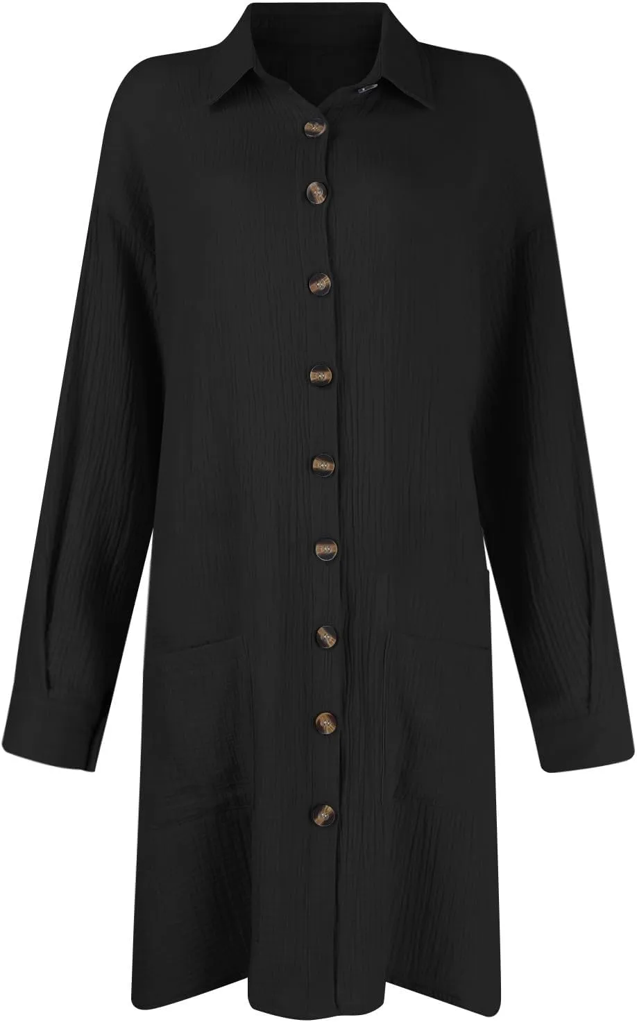 Womens Button Down Shirt Dress Summer Cotton Linen Dress V-Neck Mini Dress Casual Short Sleeve Loose Tunic Shift Dresses