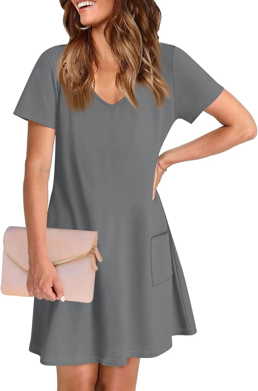 Women's Casual Dreesses 2025 Summer Boho Midi Dress Short Sleeve T Shirts Dress Beach Vacation Swimsuit Coverup