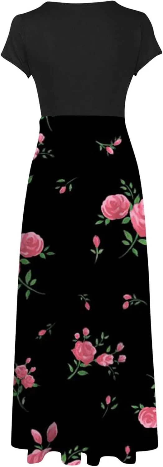 Women's Casual Dresses Floral Short Sleeve Tie Waist Ruffle Dresses Women Party Beach Vacation Dress