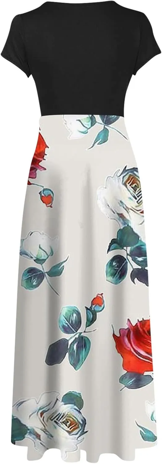 Women's Casual Dresses Floral Short Sleeve Tie Waist Ruffle Dresses Women Party Beach Vacation Dress