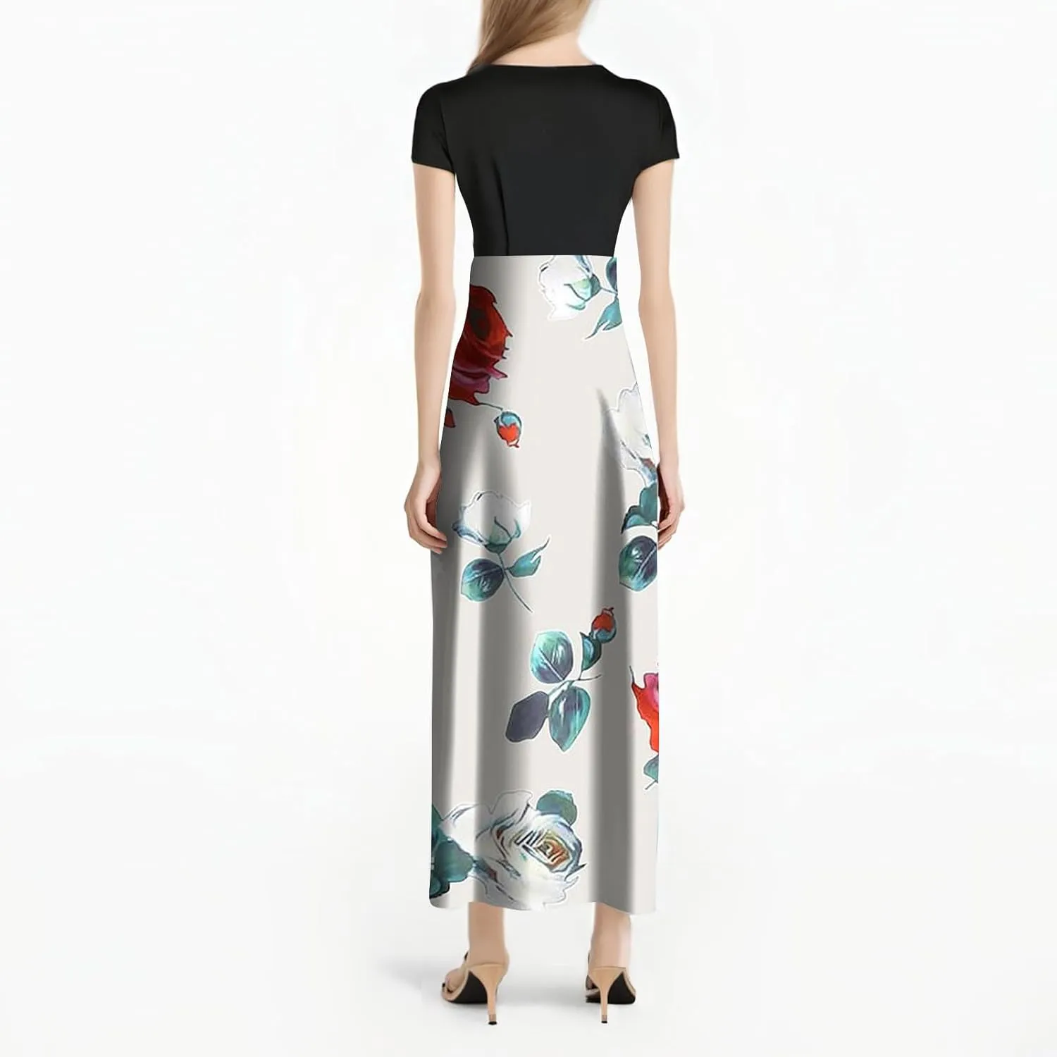 Women's Casual Dresses Floral Short Sleeve Tie Waist Ruffle Dresses Women Party Beach Vacation Dress