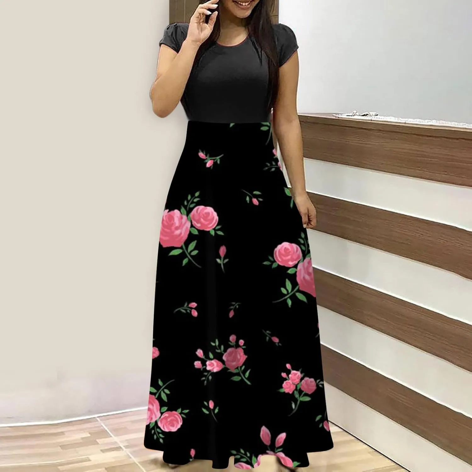 Women's Casual Dresses Floral Short Sleeve Tie Waist Ruffle Dresses Women Party Beach Vacation Dress