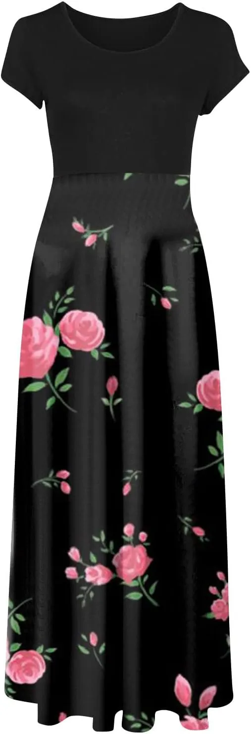 Women's Casual Dresses Floral Short Sleeve Tie Waist Ruffle Dresses Women Party Beach Vacation Dress