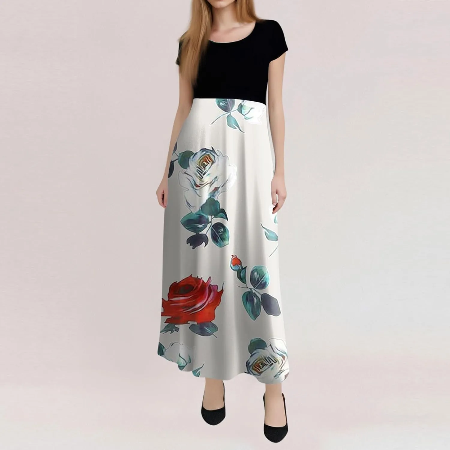 Women's Casual Dresses Floral Short Sleeve Tie Waist Ruffle Dresses Women Party Beach Vacation Dress