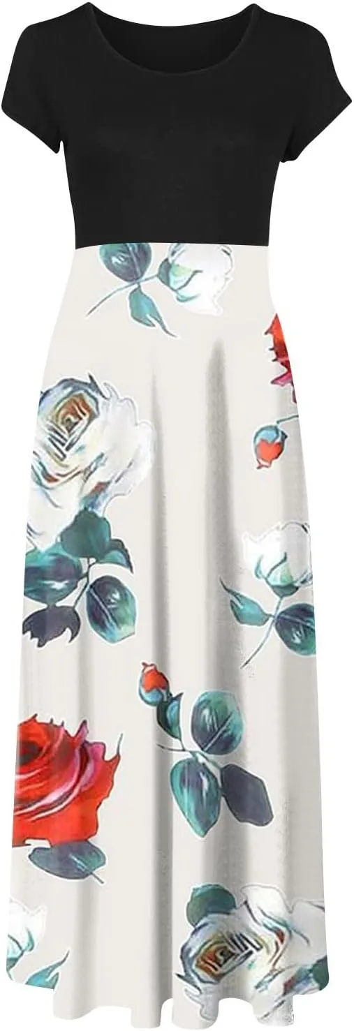 Women's Casual Dresses Floral Short Sleeve Tie Waist Ruffle Dresses Women Party Beach Vacation Dress
