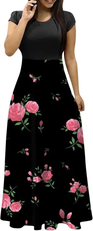 Women's Casual Dresses Floral Short Sleeve Tie Waist Ruffle Dresses Women Party Beach Vacation Dress