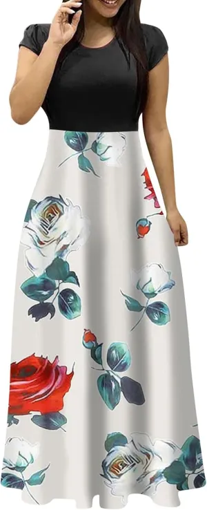 Women's Casual Dresses Floral Short Sleeve Tie Waist Ruffle Dresses Women Party Beach Vacation Dress
