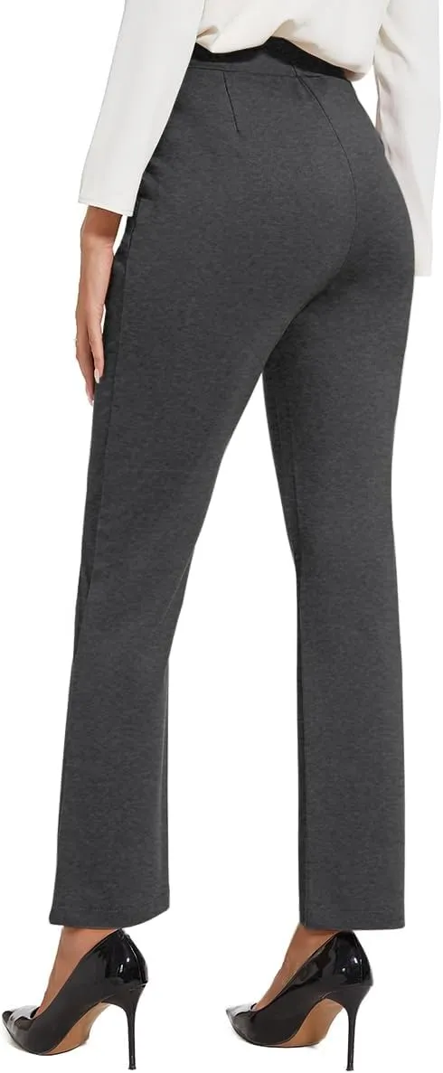 Women's Classic Stretchy Pull On High Rise Pants Straight Leg Slacks