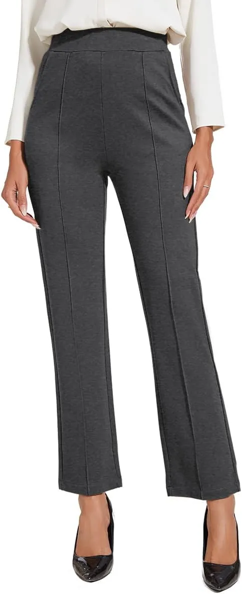 Women's Classic Stretchy Pull On High Rise Pants Straight Leg Slacks