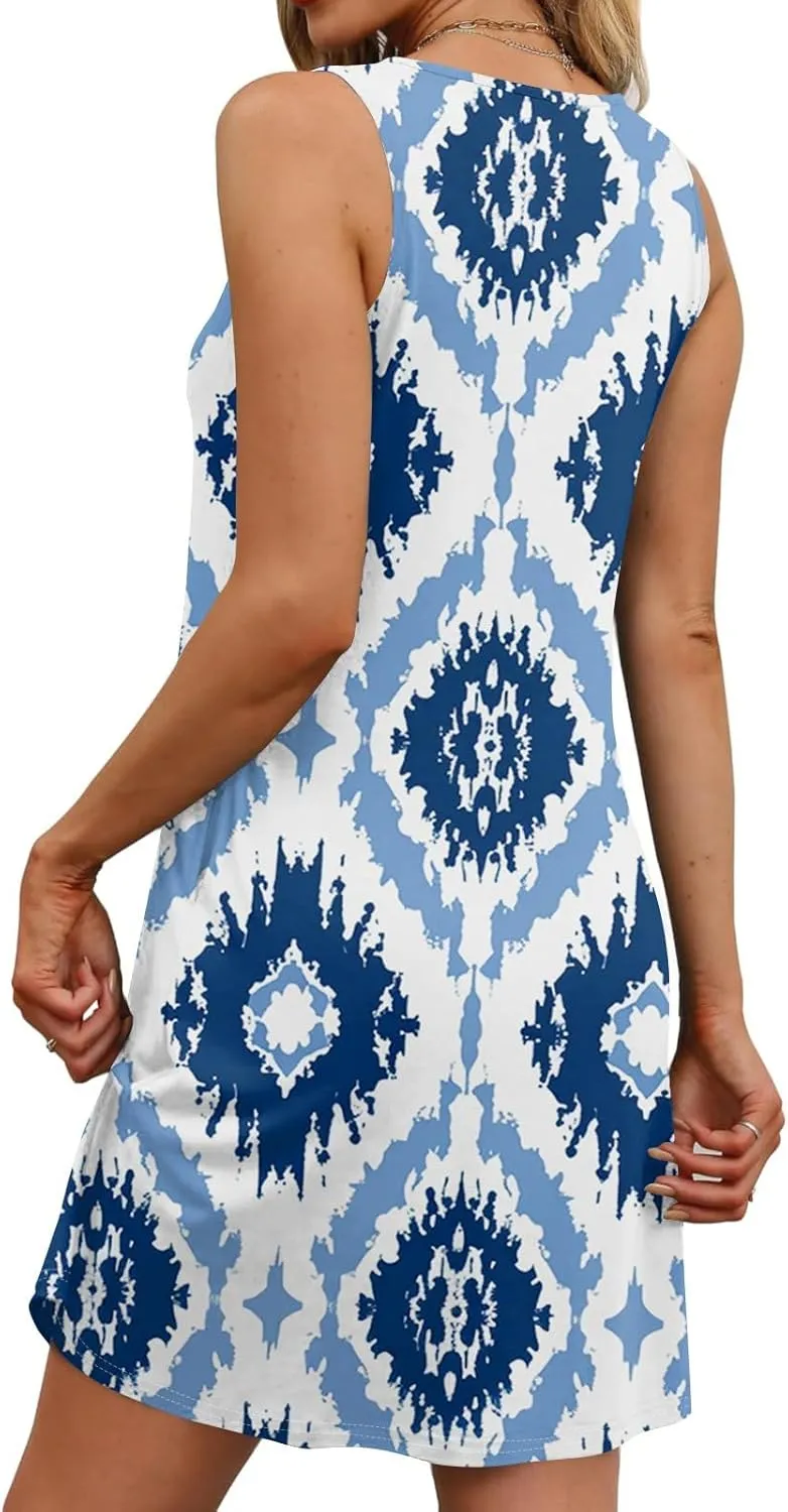 Womens Dresses Casual Summer Tank Dress Sundresses Sleeveless Short Dresses Office Spring Flowy Dress with Pocket