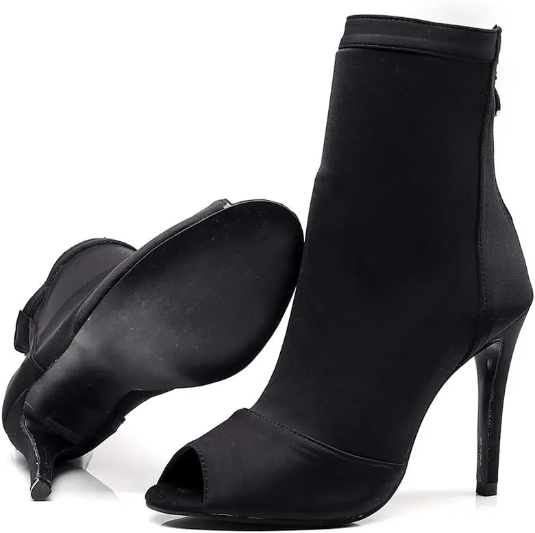 Women's Elastic Fabric Latin Dance Boots Peep Toe Salsa Ballroom Performance Dancing Booties,Model-7199
