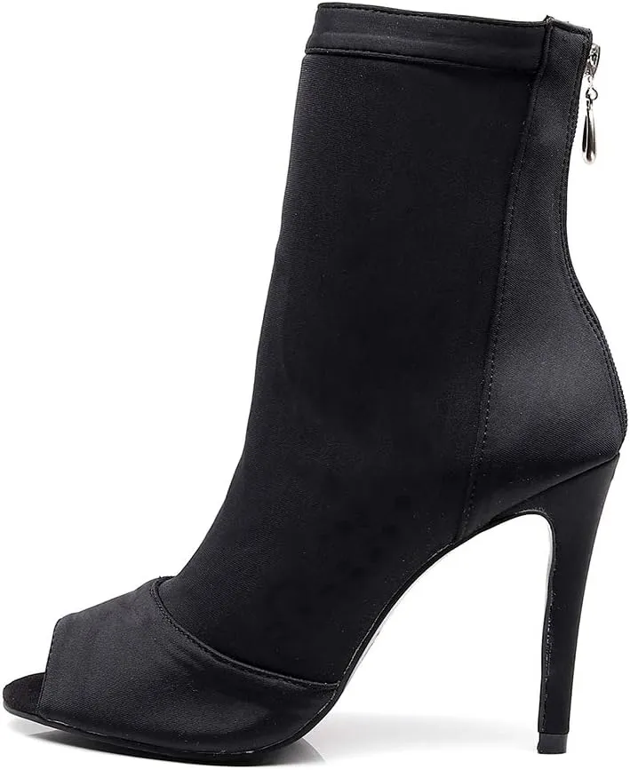 Women's Elastic Fabric Latin Dance Boots Peep Toe Salsa Ballroom Performance Dancing Booties,Model-7199