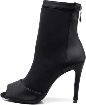 Women's Elastic Fabric Latin Dance Boots Peep Toe Salsa Ballroom Performance Dancing Booties,Model-7199