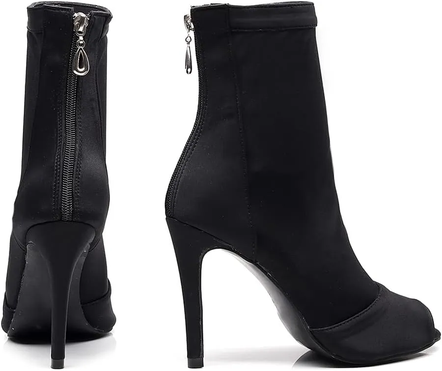 Women's Elastic Fabric Latin Dance Boots Peep Toe Salsa Ballroom Performance Dancing Booties,Model-7199