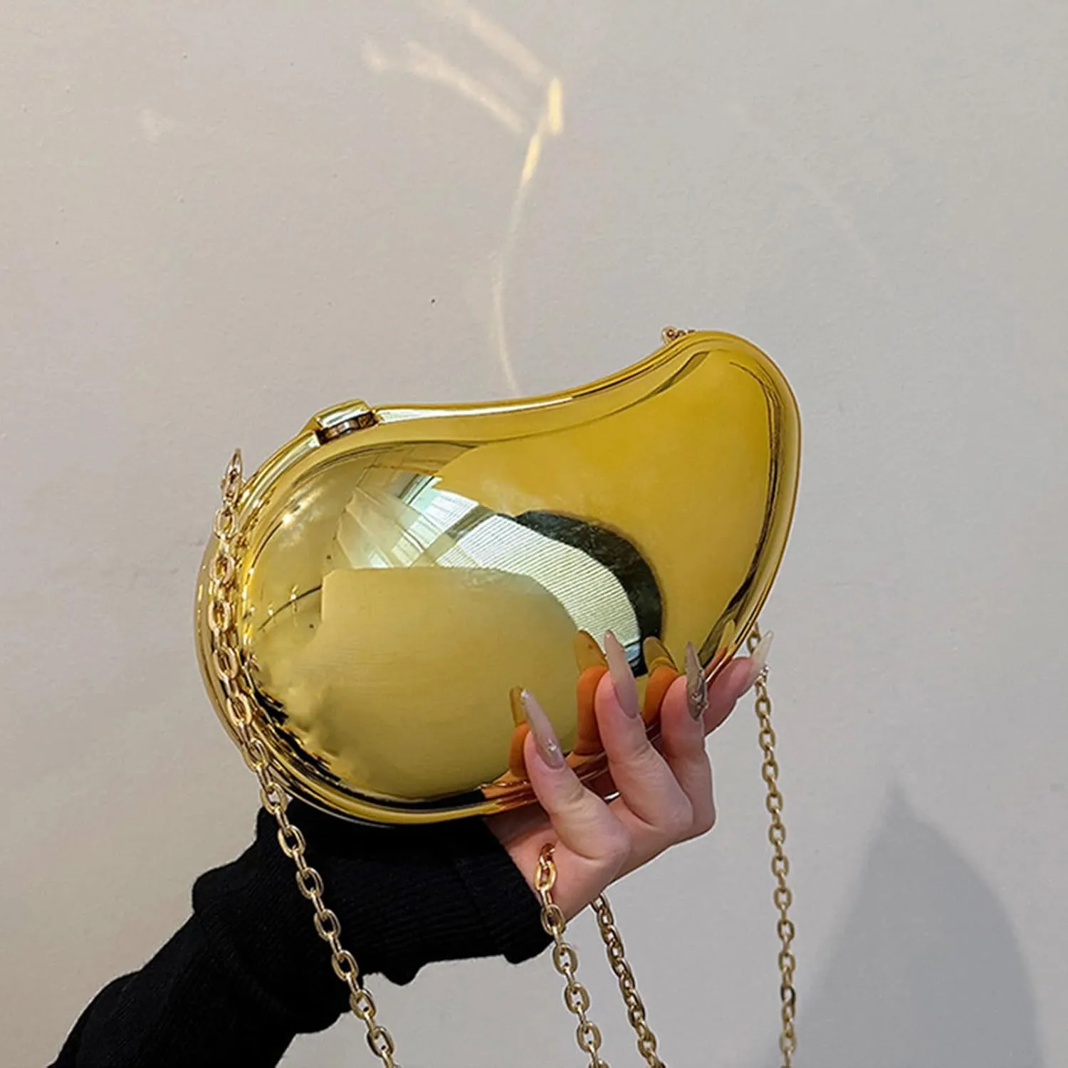 Womens Evening Clutches Bag Mangos Shape Evening Handbag Chain Strap Crossbody Bag Metallic Acrylic Shoulder Bag
