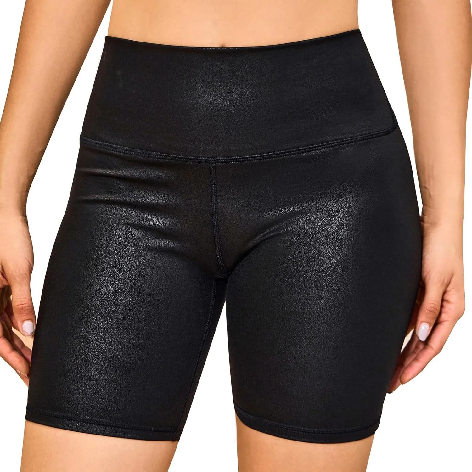 Womens Faux Leather Biker Shorts High Stretchy Gym Shorts