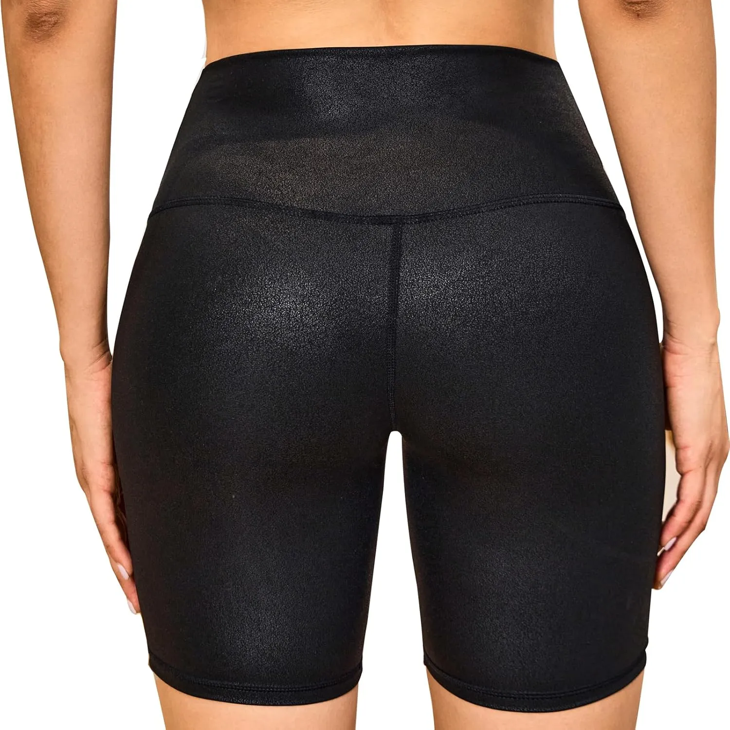 Womens Faux Leather Biker Shorts High Stretchy Gym Shorts