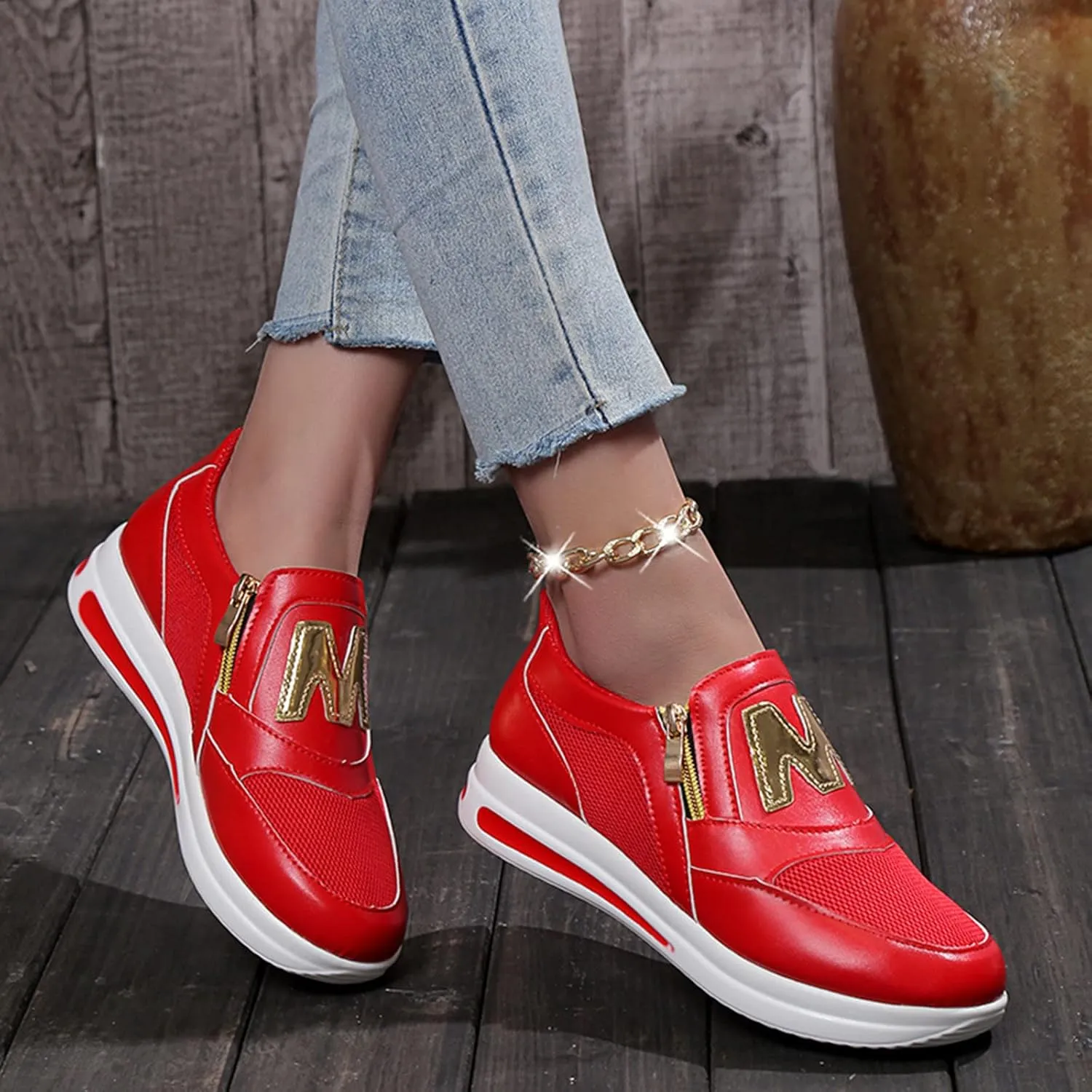 Womens Flat Slip On Shoes Casual Walking Sneakers Lightweight Canvas Comfortable Elastic Non Slip Loafers