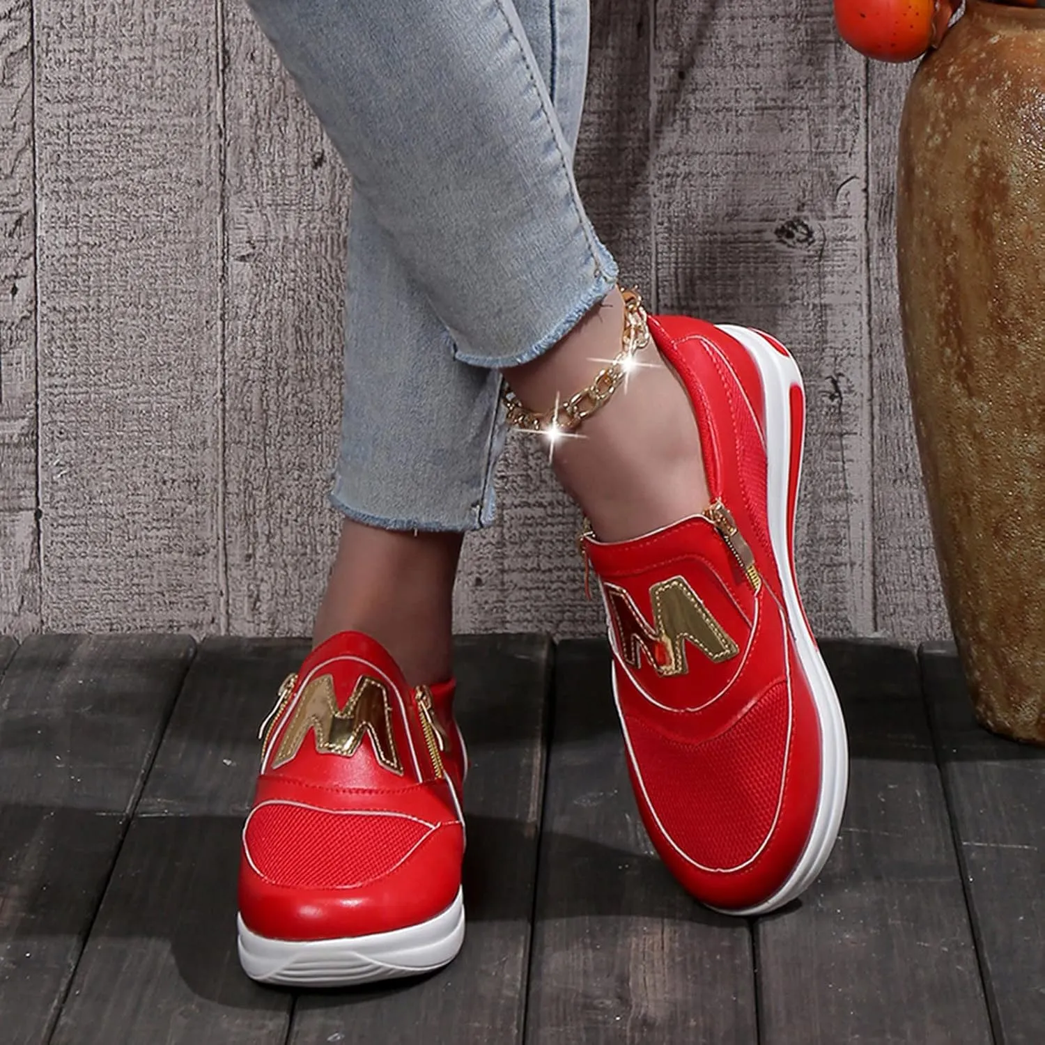 Womens Flat Slip On Shoes Casual Walking Sneakers Lightweight Canvas Comfortable Elastic Non Slip Loafers
