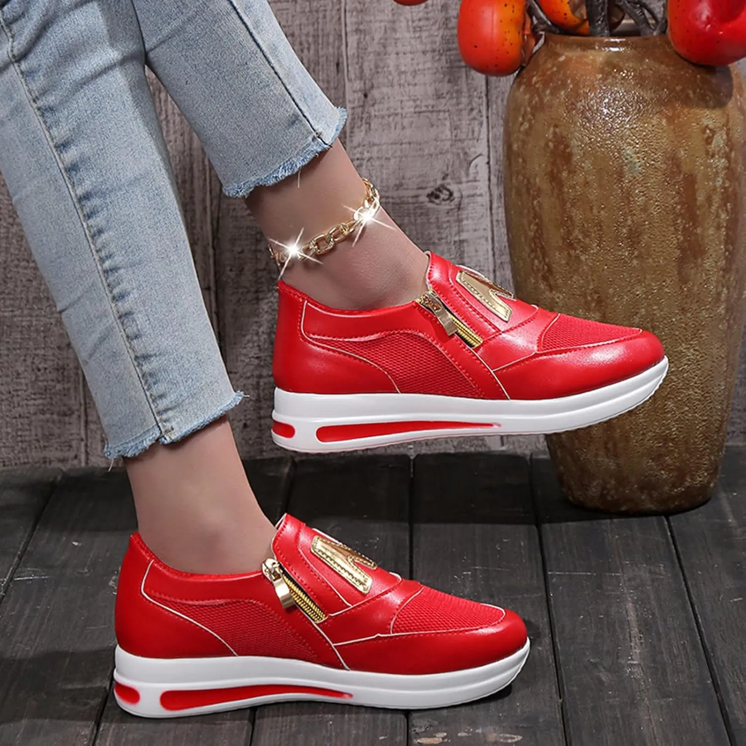 Womens Flat Slip On Shoes Casual Walking Sneakers Lightweight Canvas Comfortable Elastic Non Slip Loafers