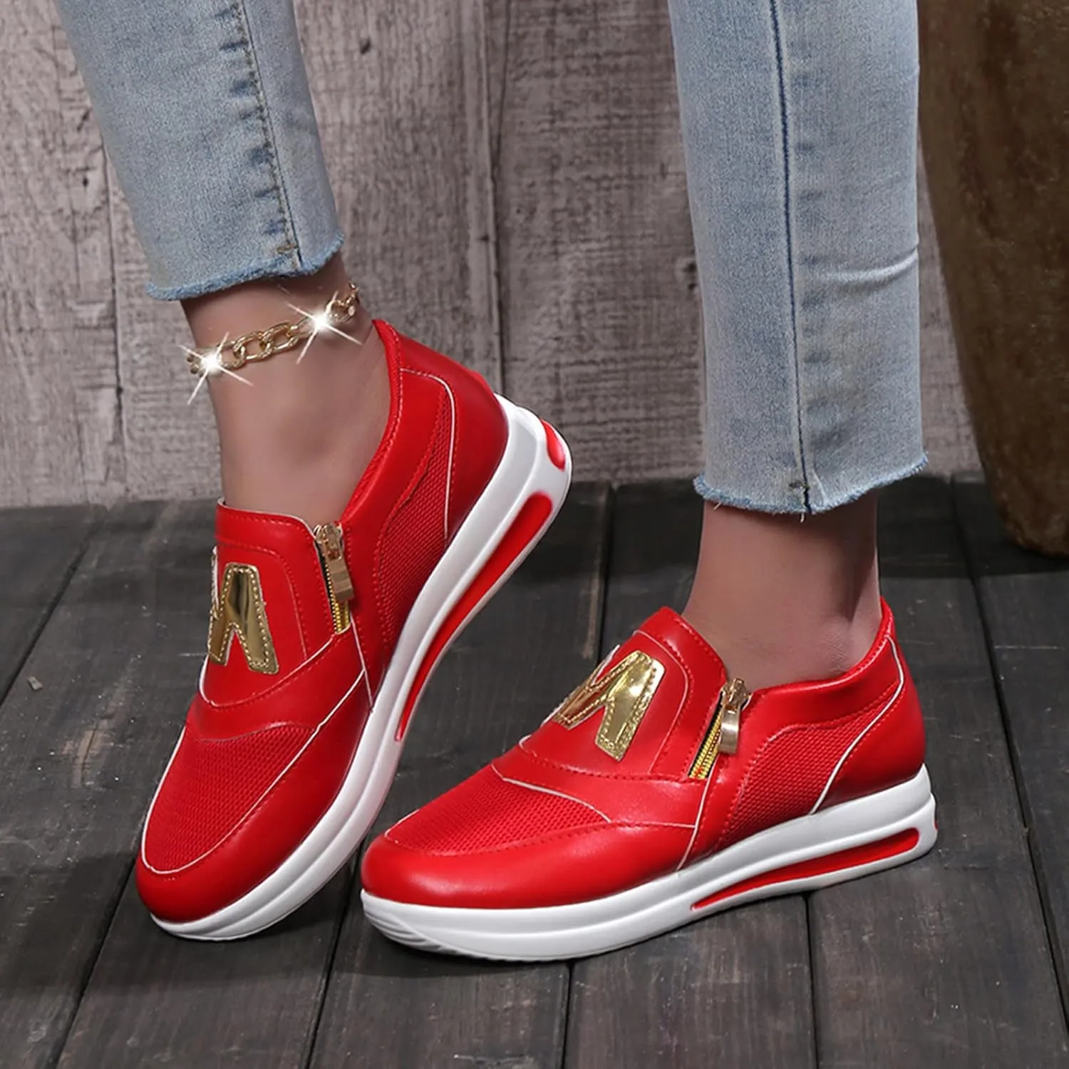 Womens Flat Slip On Shoes Casual Walking Sneakers Lightweight Canvas Comfortable Elastic Non Slip Loafers