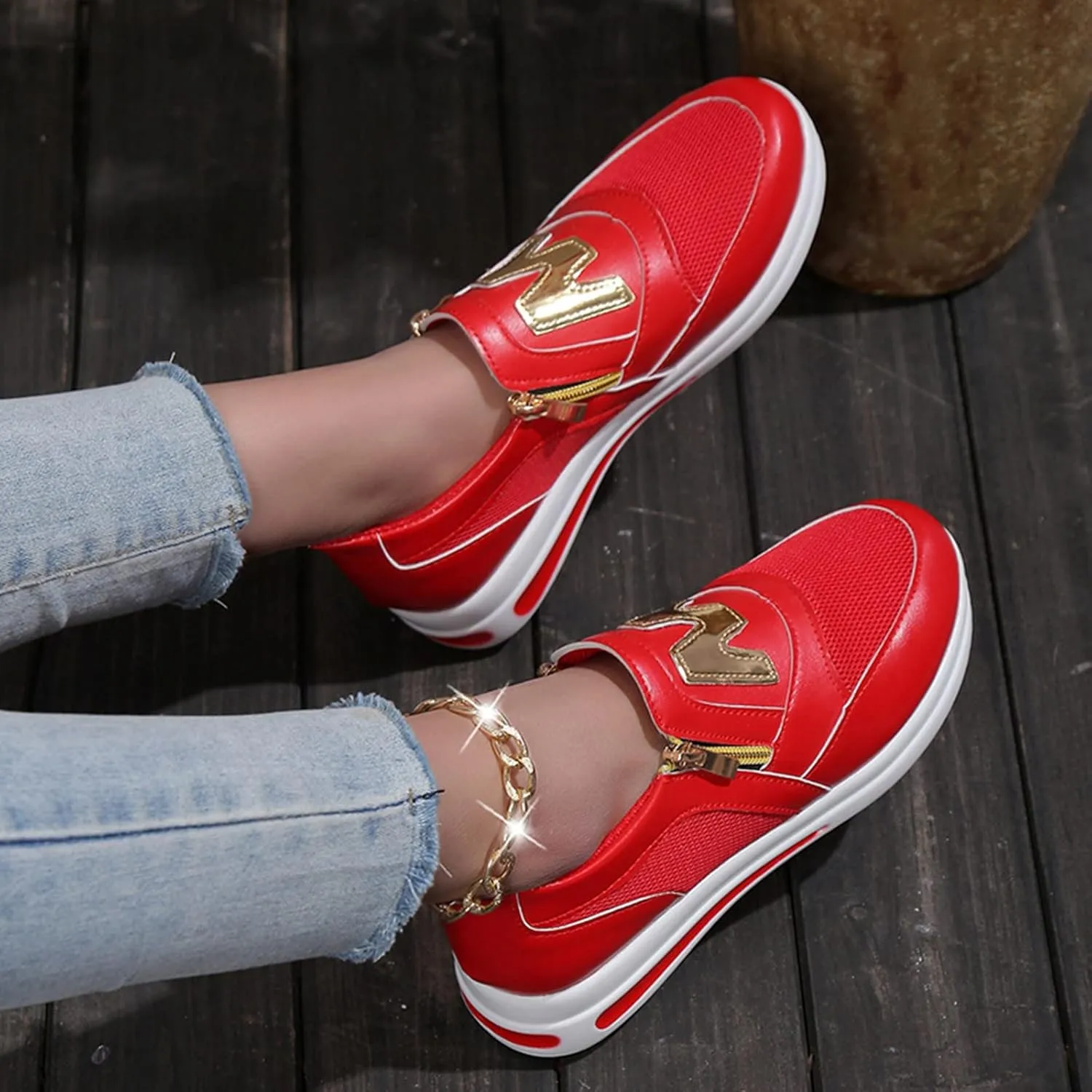 Womens Flat Slip On Shoes Casual Walking Sneakers Lightweight Canvas Comfortable Elastic Non Slip Loafers