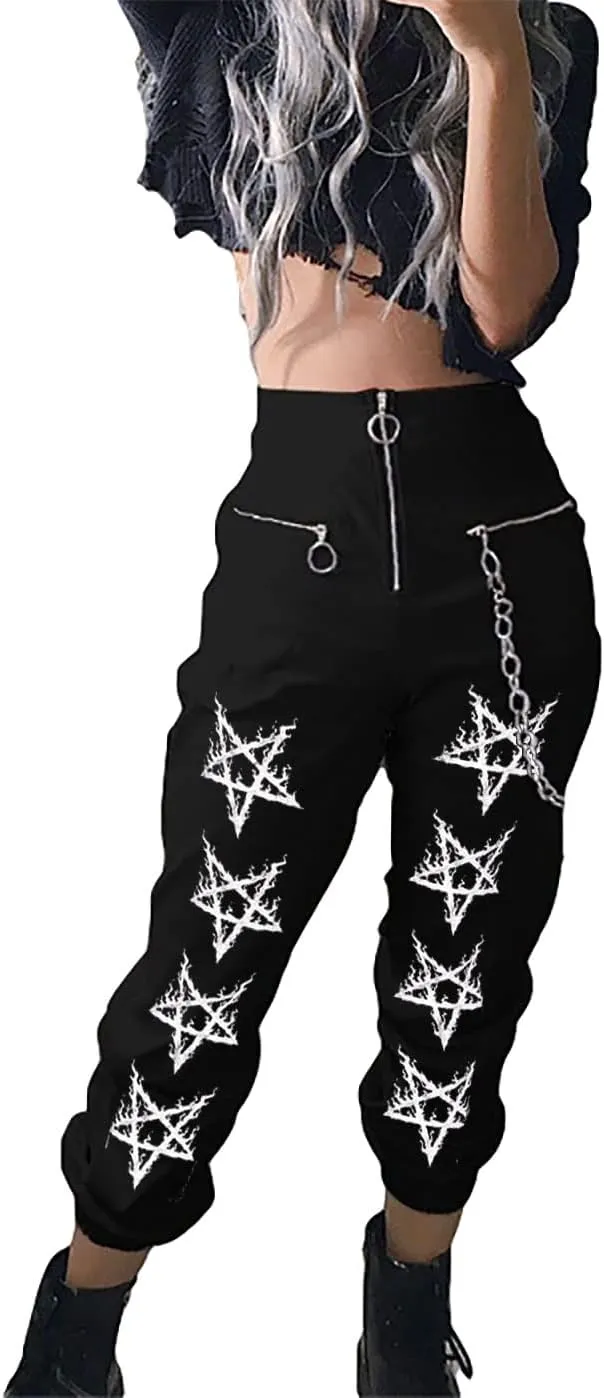 Womens High Waist Jogging Pants with Multi Zipper Lightweight Sweatpants Casual Relaxed Fit Trousers