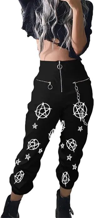 Womens High Waist Jogging Pants with Multi Zipper Lightweight Sweatpants Casual Relaxed Fit Trousers