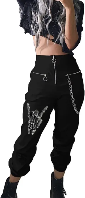 Womens High Waist Jogging Pants with Multi Zipper Lightweight Sweatpants Casual Relaxed Fit Trousers
