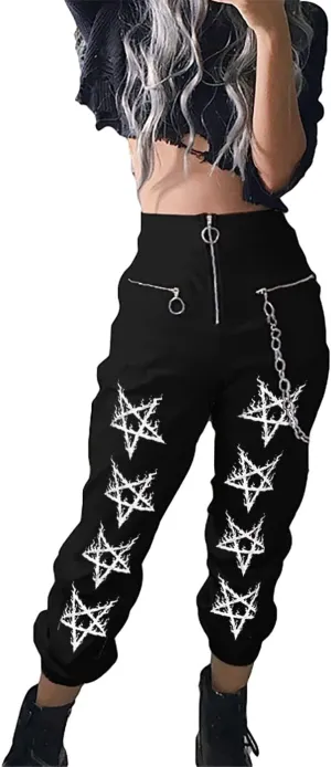 Womens High Waist Jogging Pants with Multi Zipper Lightweight Sweatpants Casual Relaxed Fit Trousers