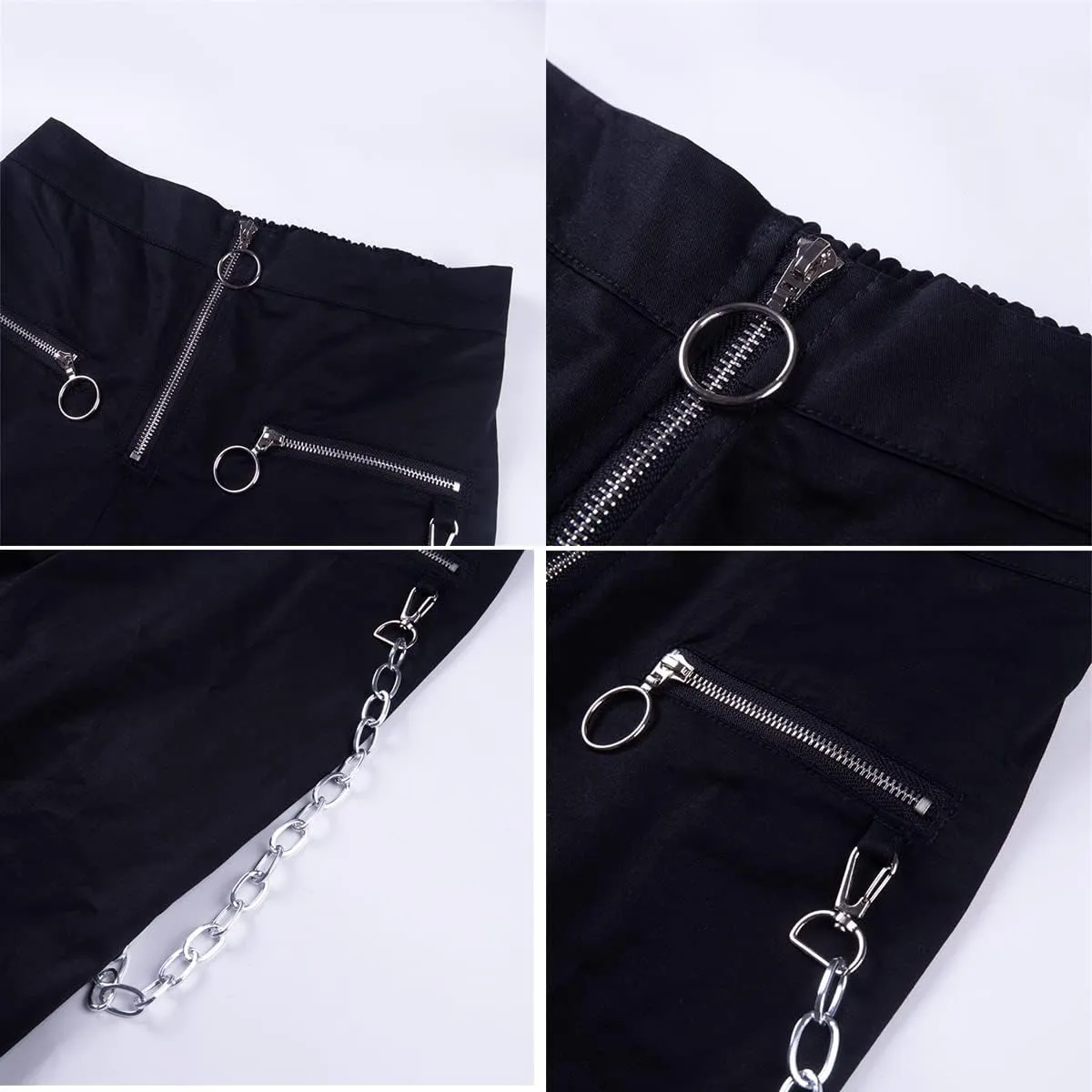 Womens High Waist Jogging Pants with Multi Zipper Lightweight Sweatpants Casual Relaxed Fit Trousers