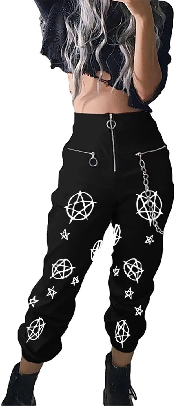 Womens High Waist Jogging Pants with Multi Zipper Lightweight Sweatpants Casual Relaxed Fit Trousers