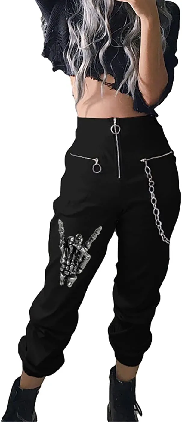 Womens High Waist Jogging Pants with Multi Zipper Lightweight Sweatpants Casual Relaxed Fit Trousers