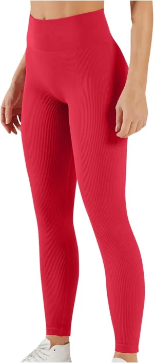 Women's Knitted Yoga Pants Workout Sports Trousers Seamless Stretch Tights High Waisted Gym Leggings
