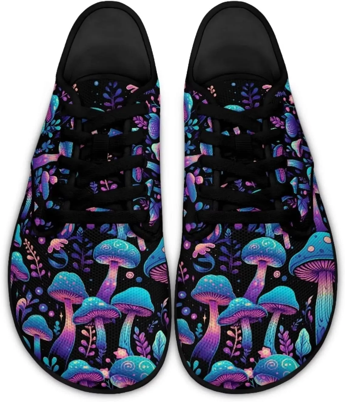 Womens Mushroom Print Barefoot Shoes Wide Toe Zero Drop Casual Sneakers Lace Up Non Slip Walking Footwear
