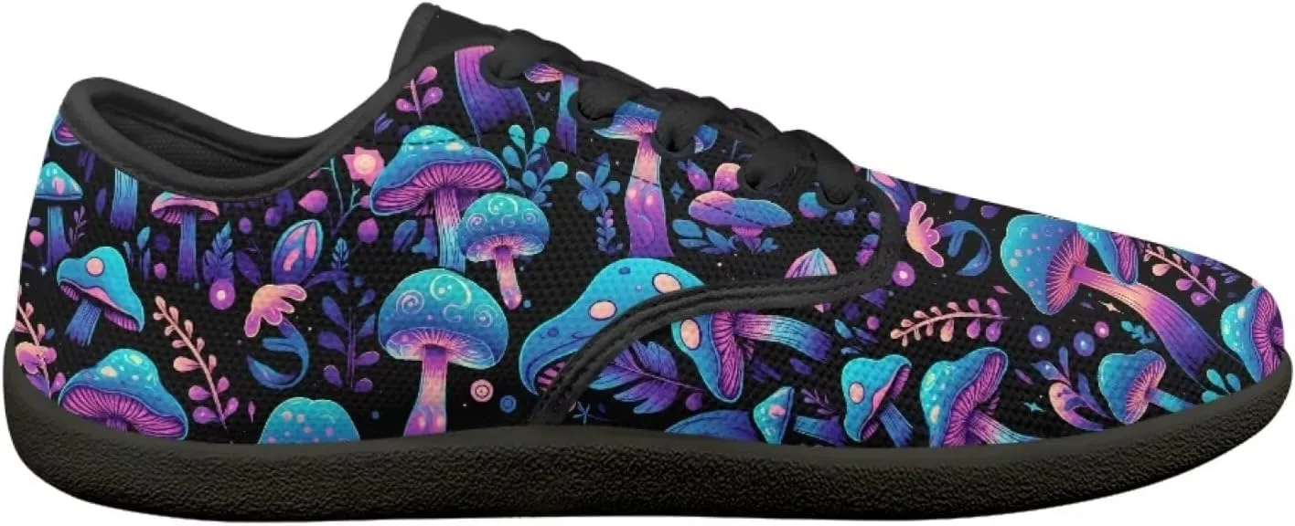 Womens Mushroom Print Barefoot Shoes Wide Toe Zero Drop Casual Sneakers Lace Up Non Slip Walking Footwear