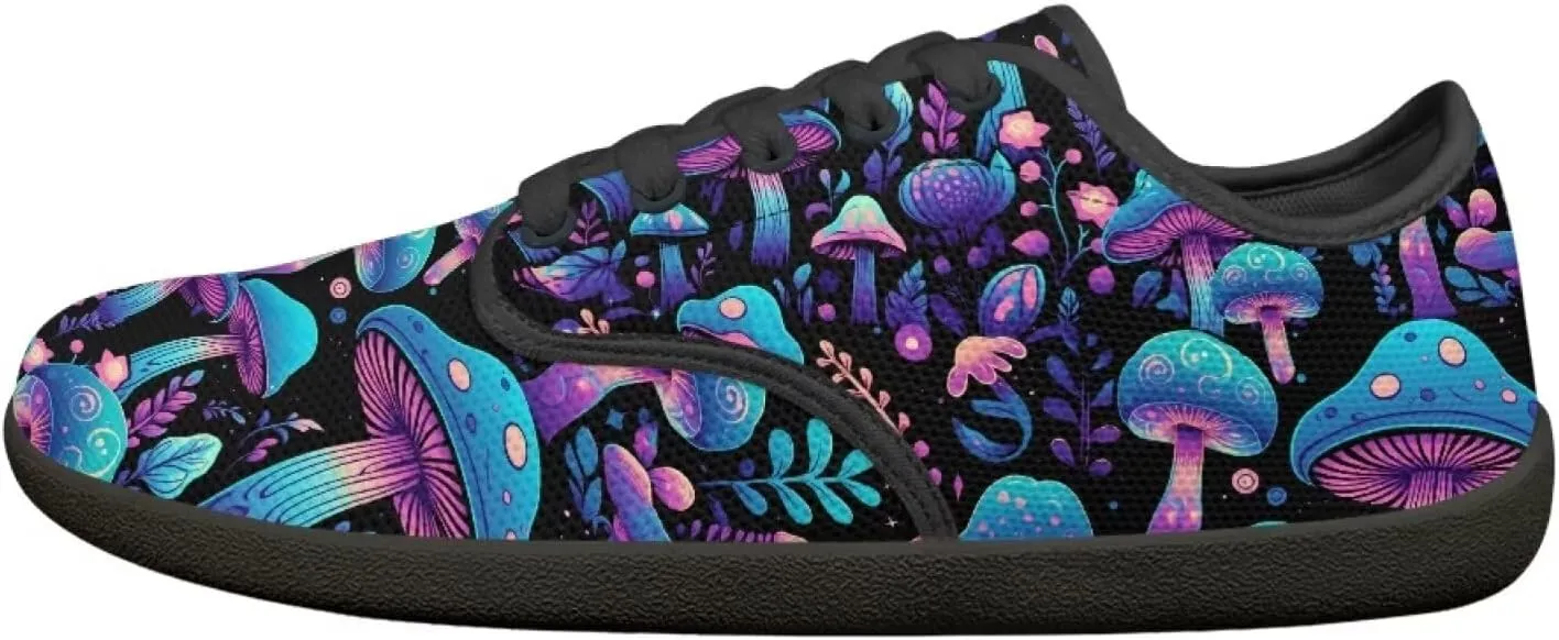 Womens Mushroom Print Barefoot Shoes Wide Toe Zero Drop Casual Sneakers Lace Up Non Slip Walking Footwear